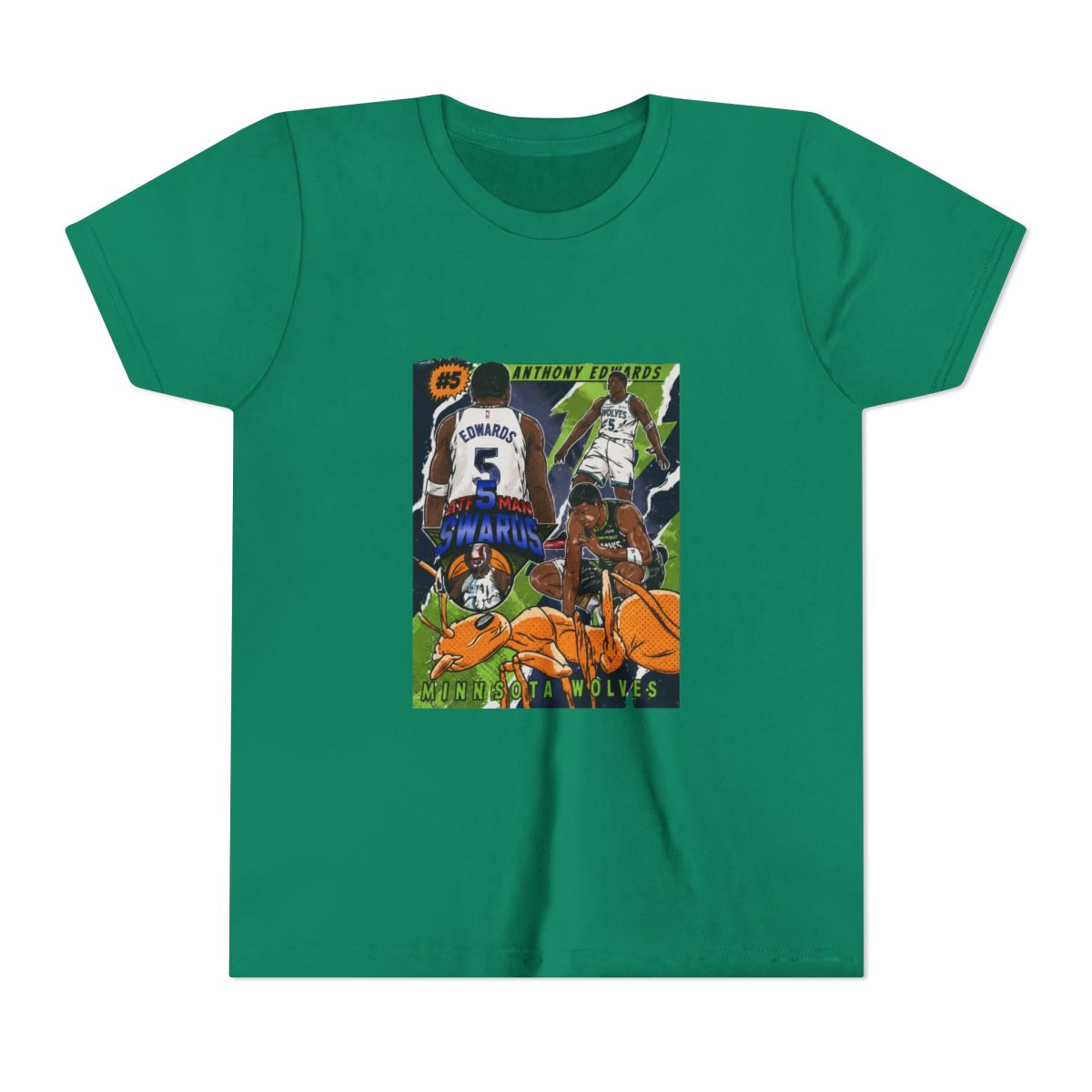 Anthony Edwards Cartoon Style Comic Cover Style Kids T Shirt - alternate angle 3, merchandise