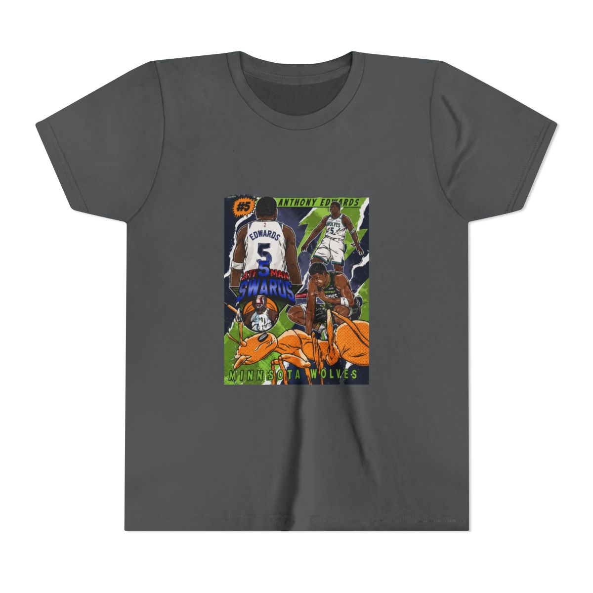 Anthony Edwards Cartoon Style Comic Cover Style Kids T Shirt - alternate angle 5, merchandise