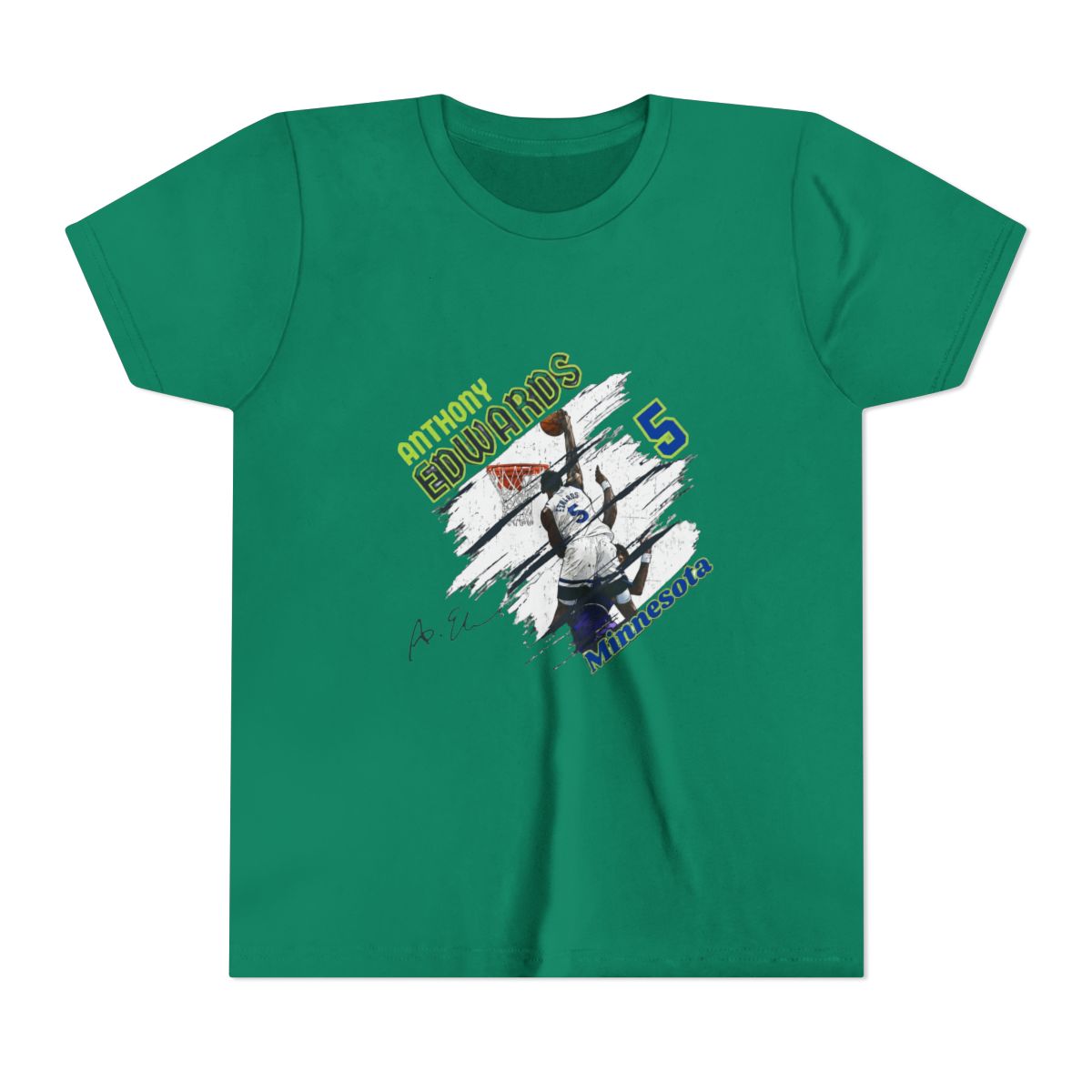 Minnesota Anthony Edwards #5 dunk Cartoon Basketball Kids T Shirt - alternate angle 2, merchandise