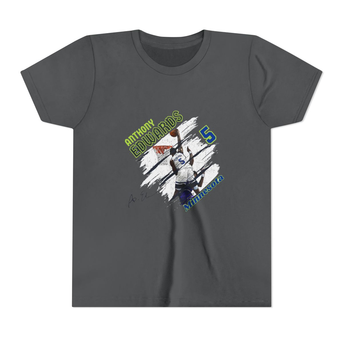 Minnesota Anthony Edwards #5 dunk Cartoon Basketball Kids T Shirt - alternate angle 5, merchandise